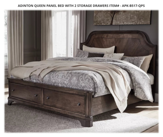 Adinton Queen Panel Bed with 2 Storage Drawers ITEM# - APK-B517-QPS