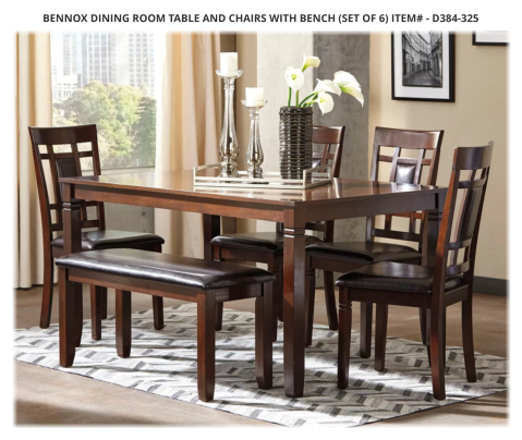 Bennox Dining Room Table and Chairs with Bench (Set of 6) ITEM# - D384-325